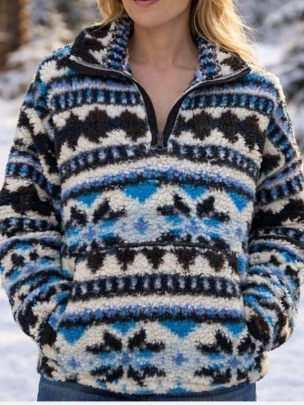 Offline by Aerie Nordic patterned sherpa fleece quarter-zip pullover Small - Picture 1 of 5